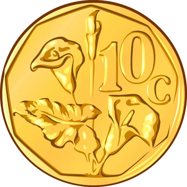Vektor pengar sydafrikanska mynt i guld, tio cent en blomma aloe — Stock vektor