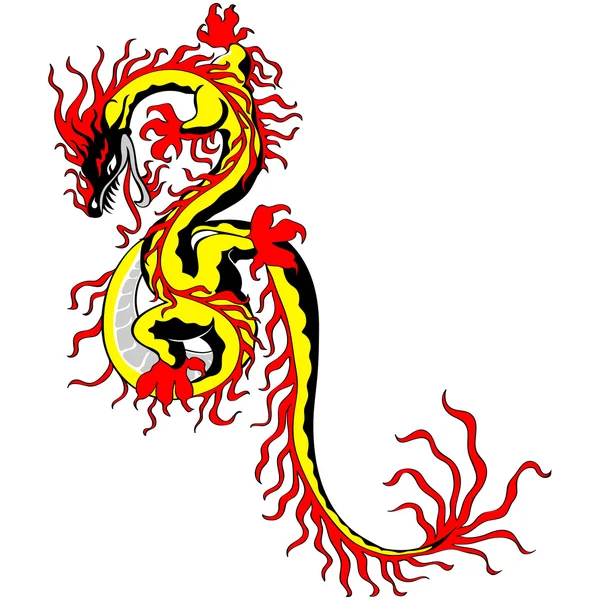 Vector Tradition Asian chinese golden dragon fire — Stock Vector