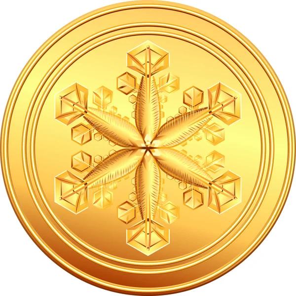 Векторная золотая монета со снежинкой — стоковый вектор