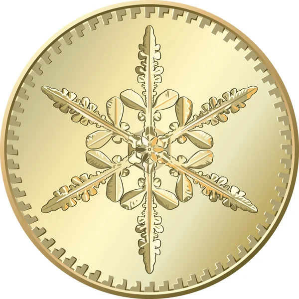 Moneta d'oro vettoriale con fiocco di neve — Vettoriale Stock
