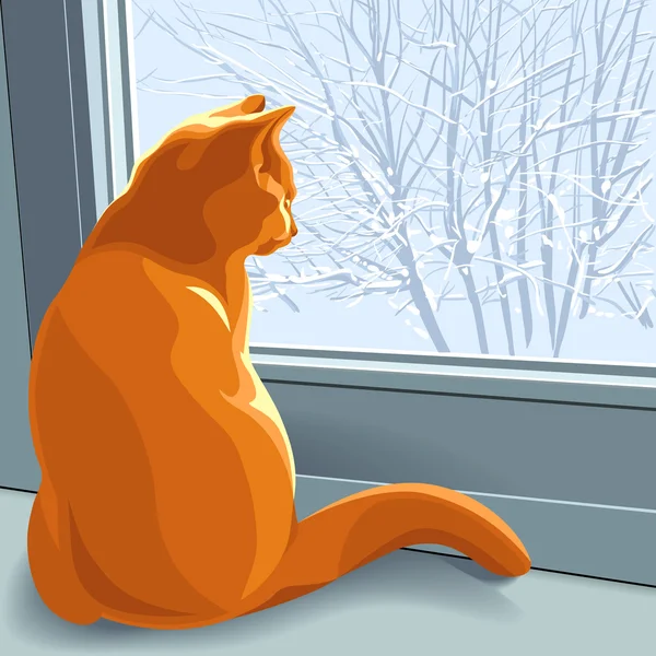 Vector, sueños de invierno gato rojo — Vector de stock