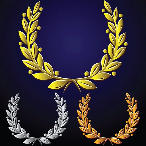 Vector set of golden laurel wreaths, silver, bronze — Stock Vector