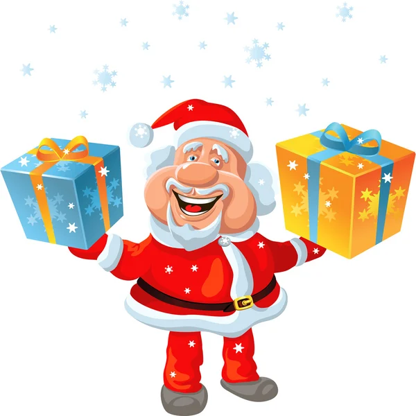 Vector un feliz Papá Noel sosteniendo un regalo — Vector de stock
