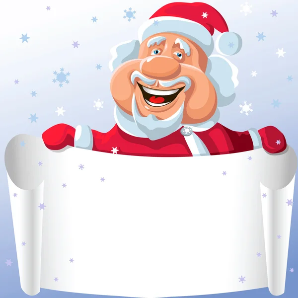 Vector divertido de dibujos animados de Santa Claus con un rollo de papel en la mano — Vector de stock
