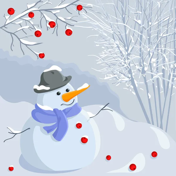 Vecteur Noël hiver bonhomme de neige avec un paysage — Image vectorielle