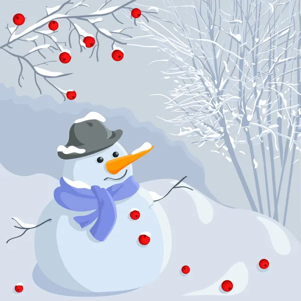 Vector Christmas winter snowman with a landscape Stock Illustration