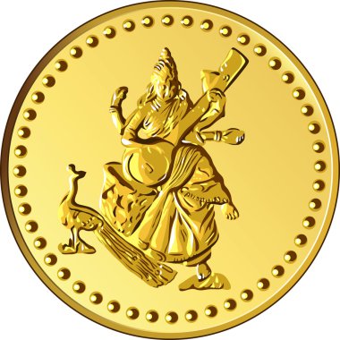 Vector money gold coin with the image of Shiva clipart
