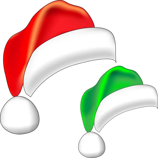 Vektorové červené a zelené vánoční čepice — Stockový vektor