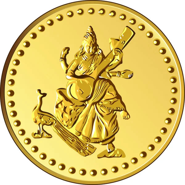 Moneda de oro del dinero del vector con la imagen de Shiva — Vector de stock