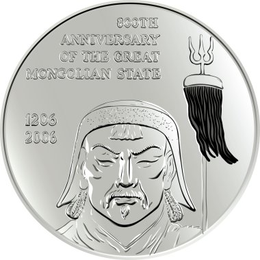 Vector Mongolian money silver commemorative coin with the image clipart