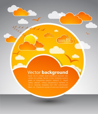 Abstract autumn sky with clouds and sun. Round blank clipart