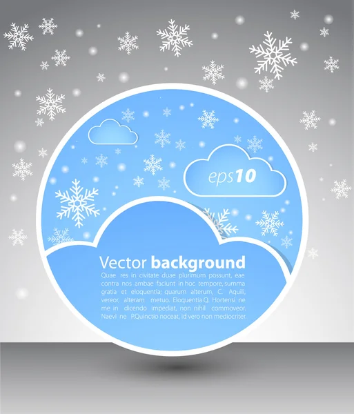 Winter round blank with clouds and snow — Stock Vector