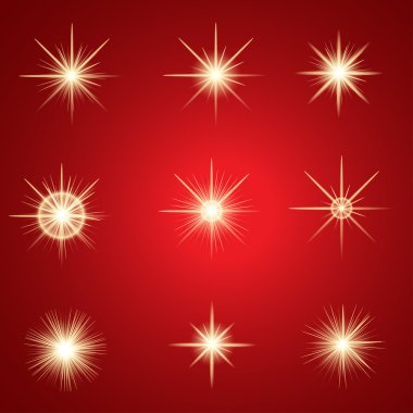 Set of bright stars a red background clipart