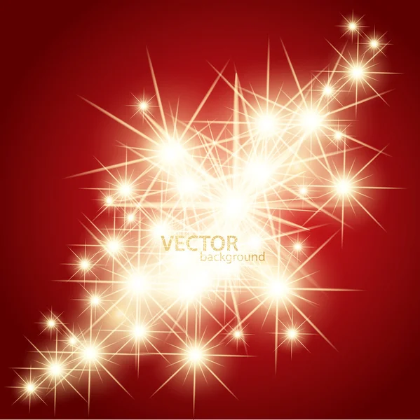 Red fantasy background with brightly glowing stars — Stock Vector