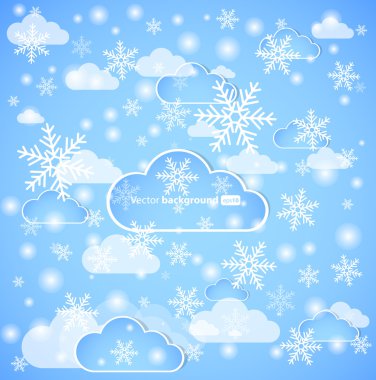 Winter background with clouds and snow. Vector clipart