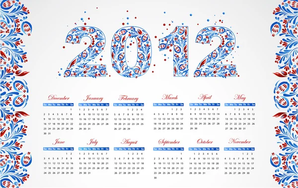 2012 年日历。矢量 — 图库矢量图片