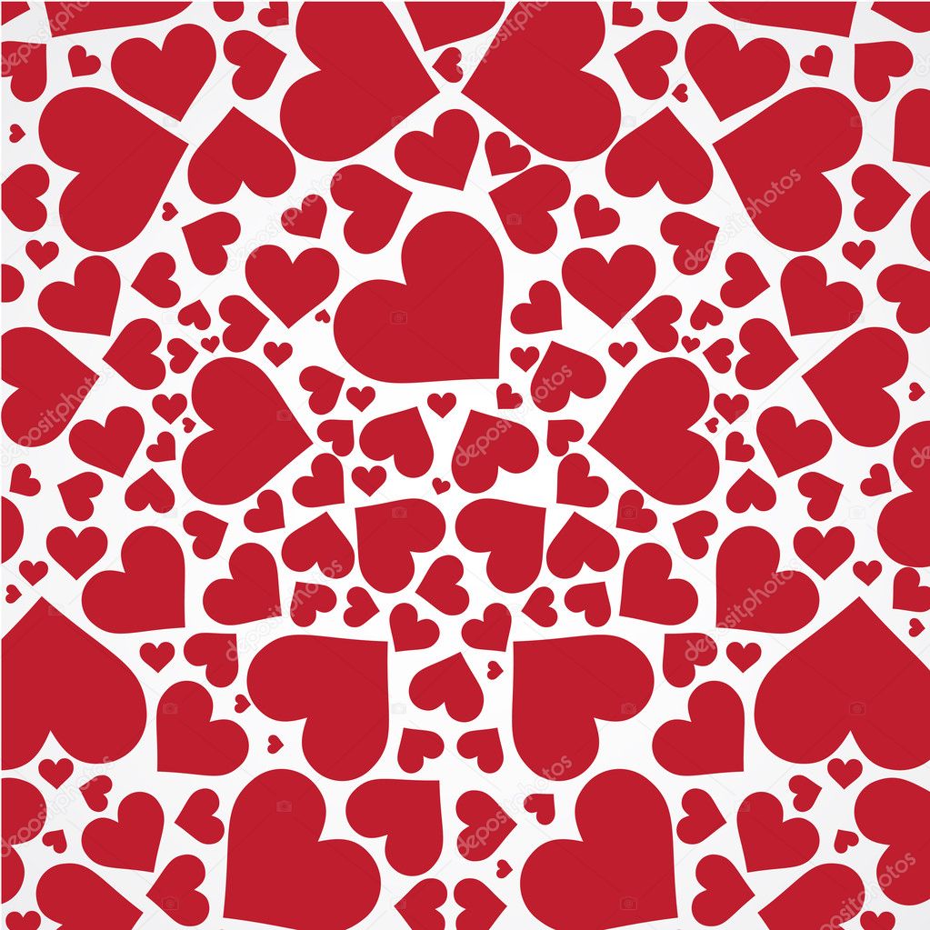 Red hearts background on white.