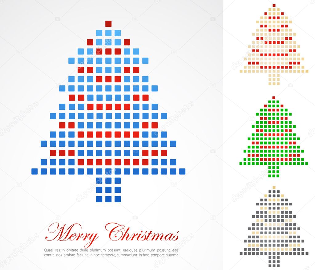 Christmas background with pixel Christmas tree.