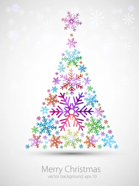 Árvore de ano novo moderno feito com neve com luzes brilhantes — Vetor de Stock