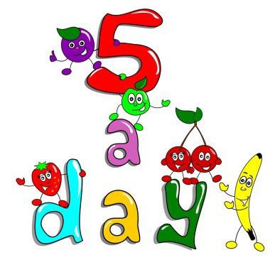 5 a day fruit cartoon illustration clipart