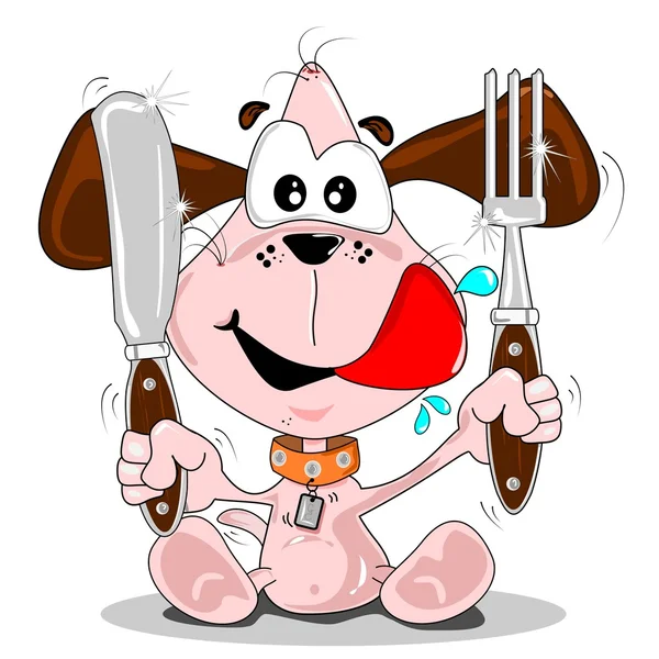Kreskówka pies szczenię z noża idealna widelec — Wektor stockowy