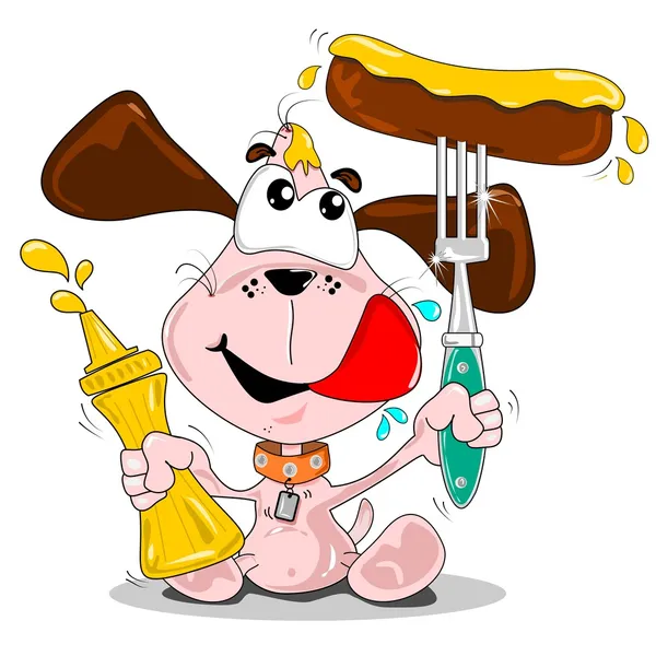 Un perro de dibujos animados con salchicha — Vector de stock
