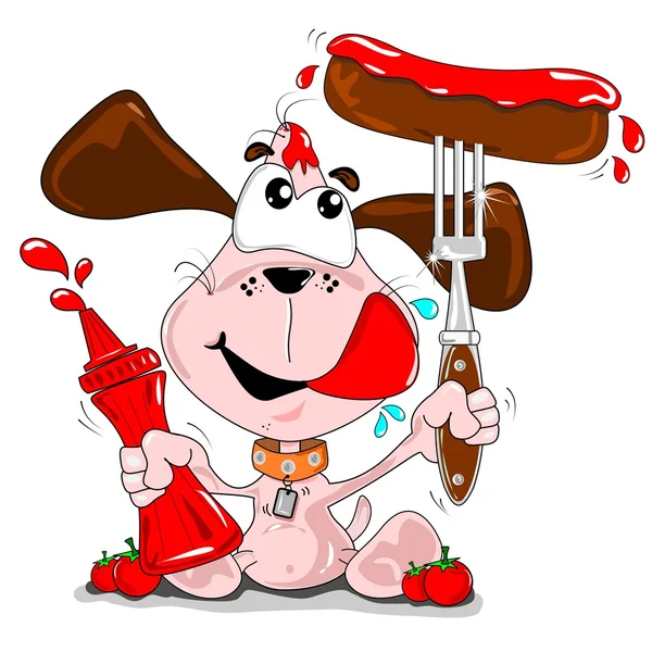 Мультипликационная собака с колбасой — стоковый вектор