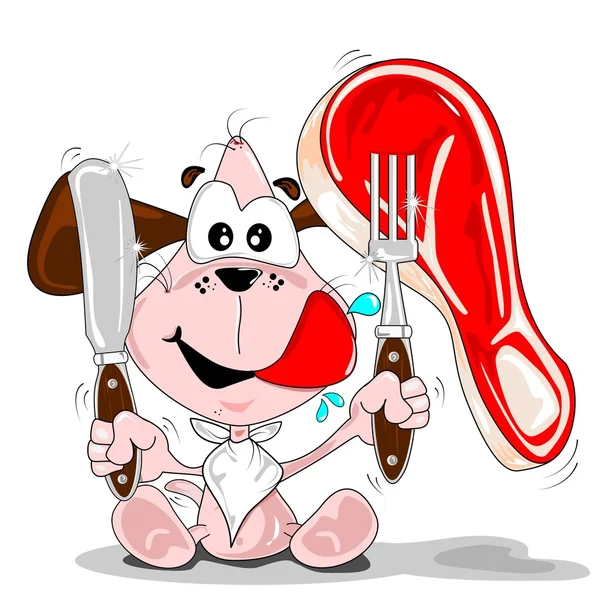 Kreslený pes s steak — Stockový vektor