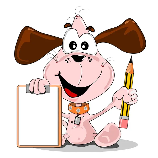 Un perro de dibujos animados sosteniendo una pizarra en blanco — Vector de stock
