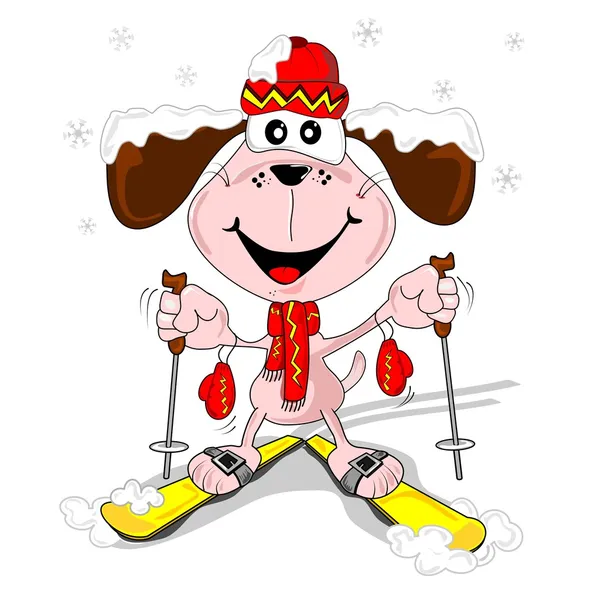 スキー漫画の犬 — ストックベクタ