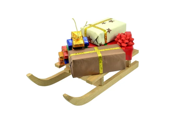 Presentes de Natal em um trenó — Fotografia de Stock