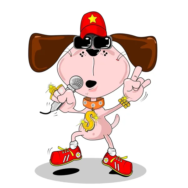 Un perro de dibujos animados hip hop rapero cantando — Vector de stock