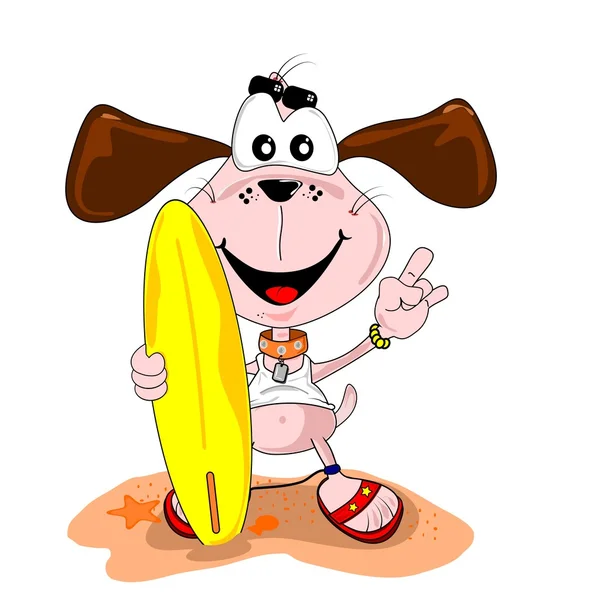Cartoon hond met surfplank — Stockvector
