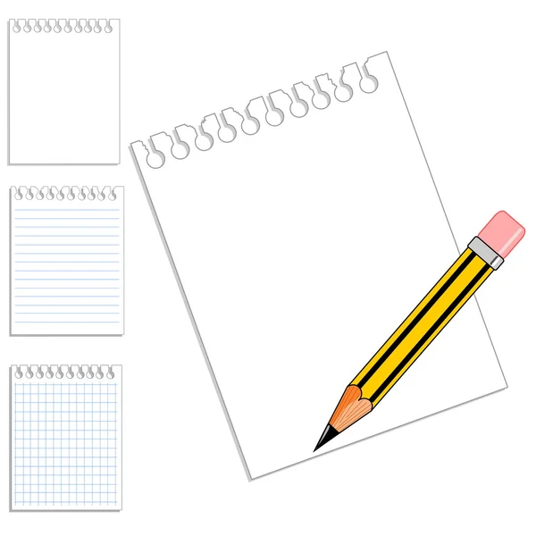 Selezione di carta taccuino bianco & matita — Vettoriale Stock