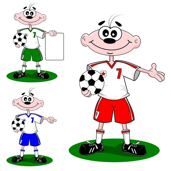 Muchacho de dibujos animados con una tira de fútbol — Vector de stock