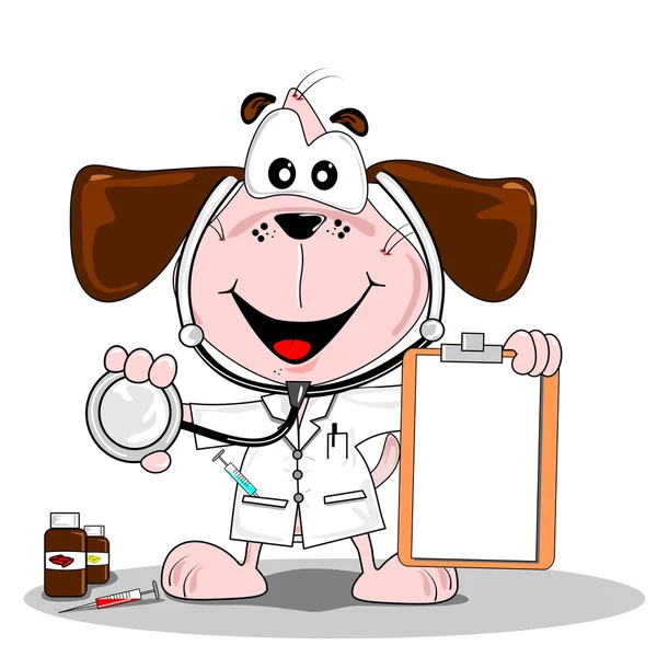 Un medico del cane del fumetto o veterinario con stetoscopio — Vettoriale Stock