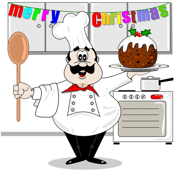 Kreslený šéfkuchař & vánoční pudink — Stockový vektor