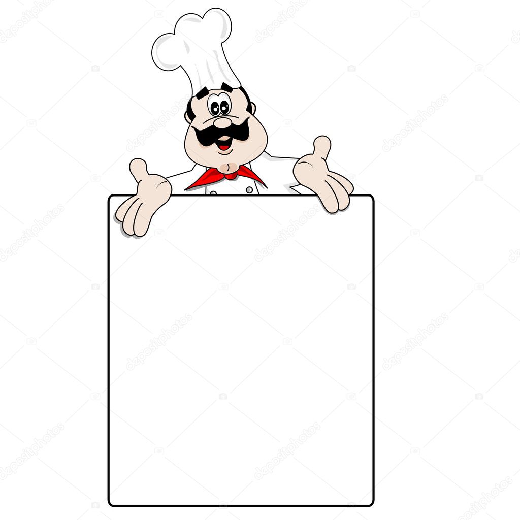 Cartoon chef and blank menu recipe board