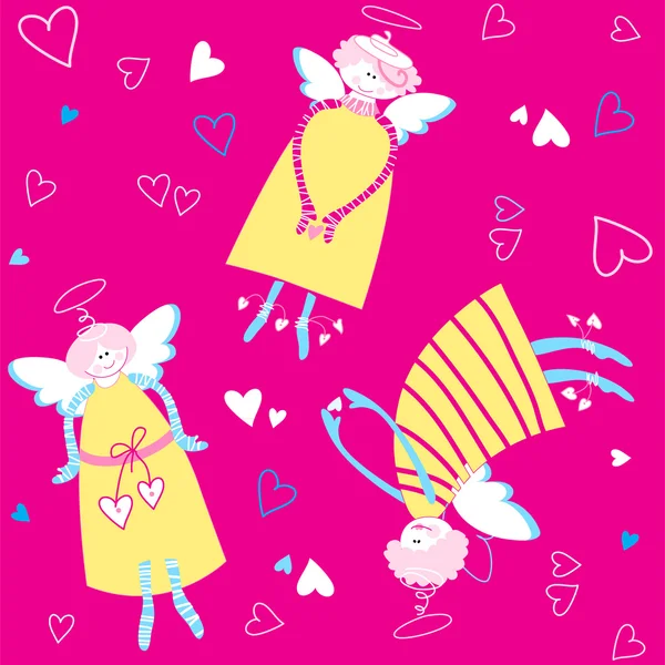 Seamless-pattern-angels-and-hearts — Wektor stockowy