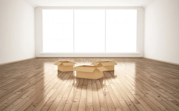 Порожні картонні коробки в кімнаті — стокове фото