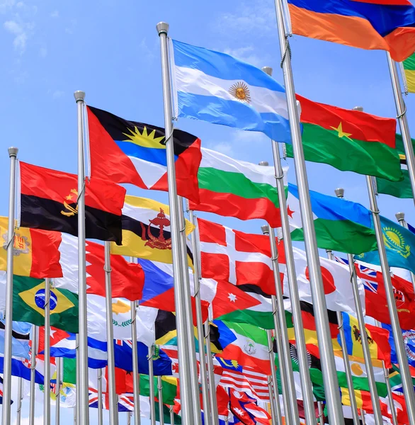 Bandeiras do Brasil e da Argentina e bandeiras nacionais em todo o mundo — Fotografia de Stock