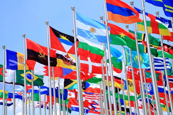 Drapeaux du Brésil et de l'Argentine et drapeaux nationaux partout dans le monde — Photo