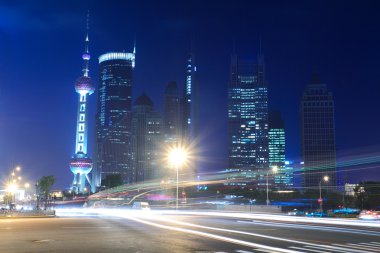 gece ışık şehri LuJiaZui shanghai