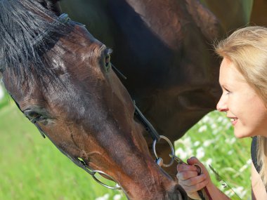 Beautiful women with mare horse clipart