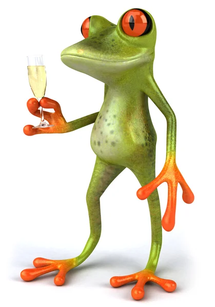 Frosch und Champagner — Stockfoto