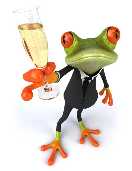 Zakelijke kikker en champagne — Stockfoto
