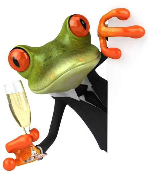 Business Frog and champagne — Stock Photo, Image
