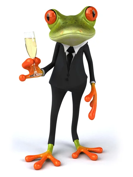 Iş kurbağa ve şampanya — Stok fotoğraf