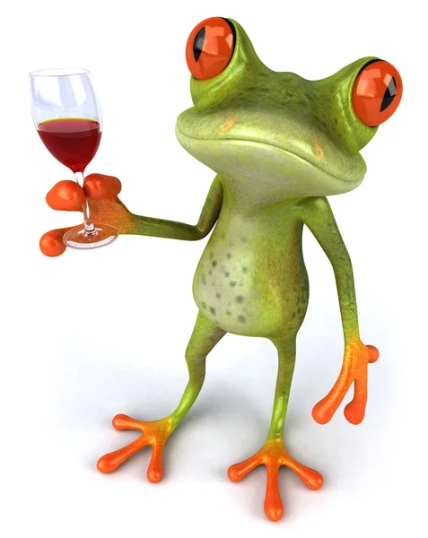 Frosk med vin – stockfoto