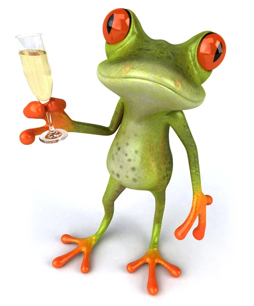 Kurbağa ve şampanya — Stok fotoğraf
